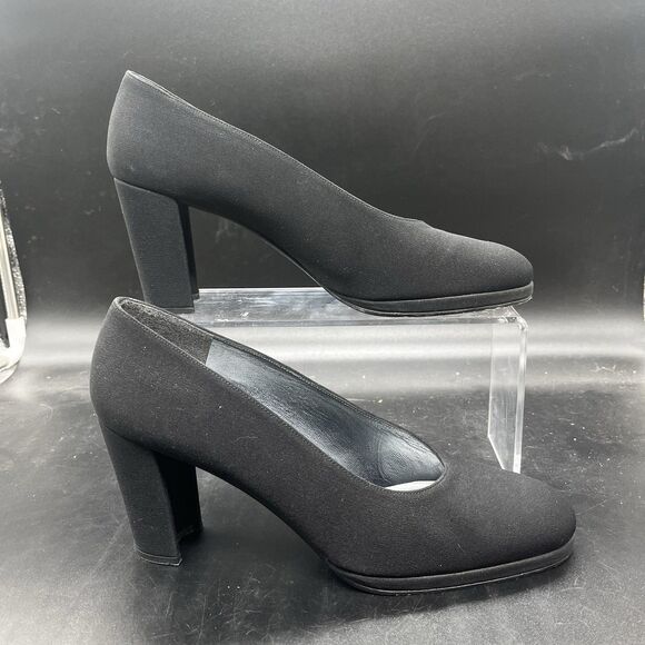 Stuart Weitzman womens black fabric chunky heel size 8.5 B - Picture 1 of 6